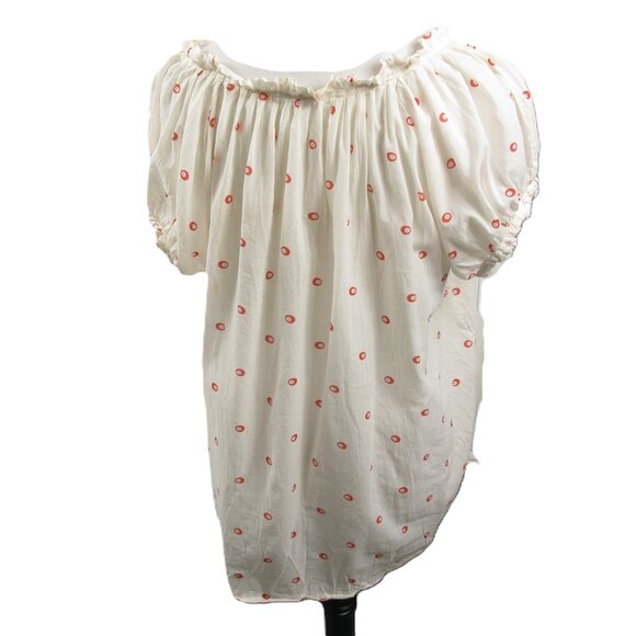 Gap White/Coral Patterned Cotton Short Sleeve Tie Front Blouse Size XL - Picture 4 of 7